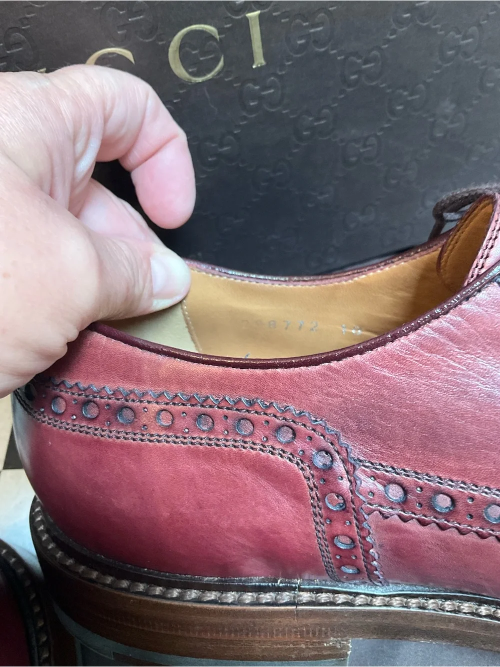 Gucci Men’s Bordeaux Leather Wingtip Oxfords